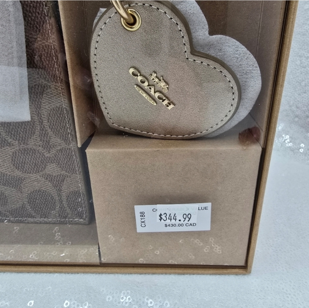 Coach Mini Tote Bag with Heart Shaped Mirror Bag Charms Crossbody in Gift Box - Picture 13 of 16